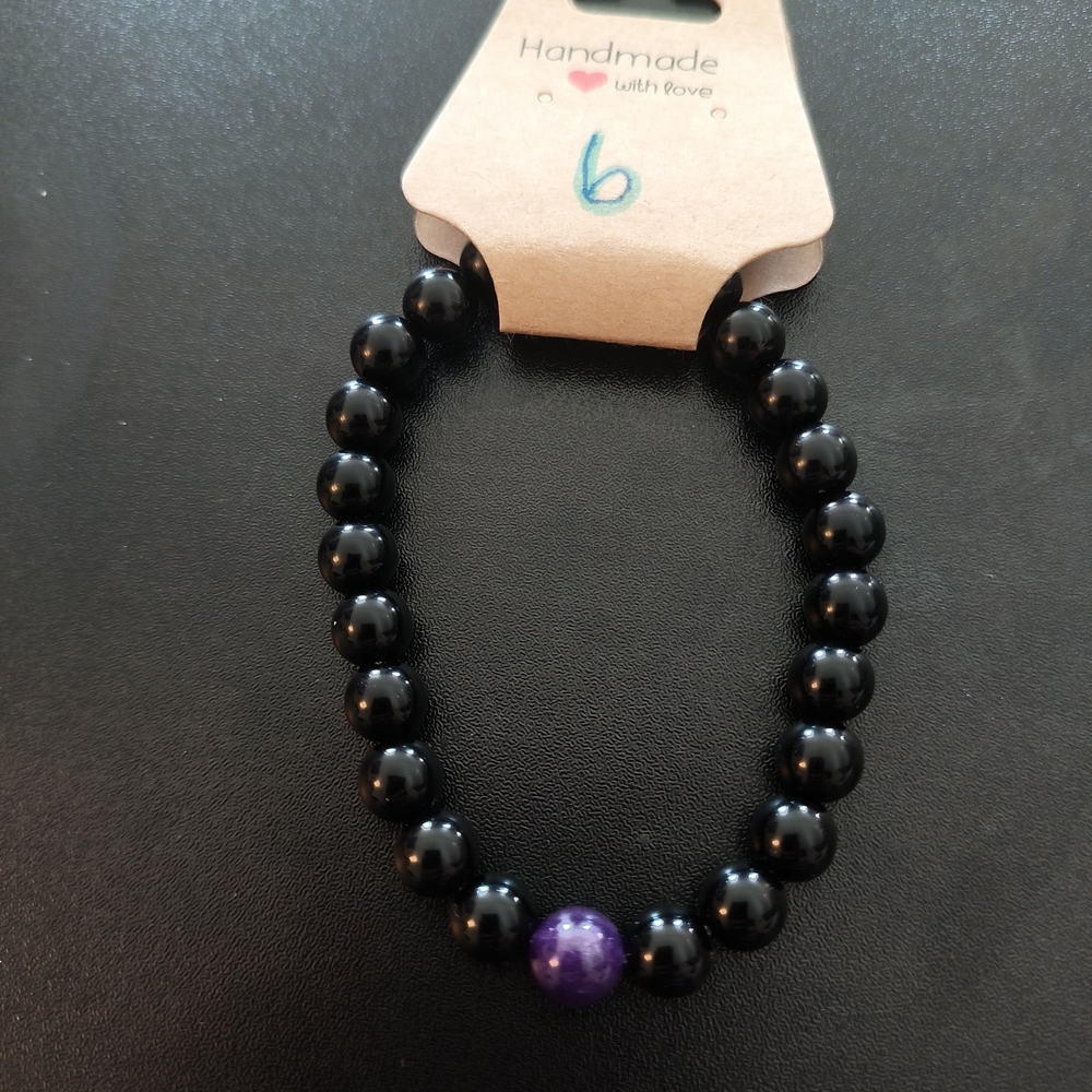Handmade Black and Amethyst Beaded Bracelet